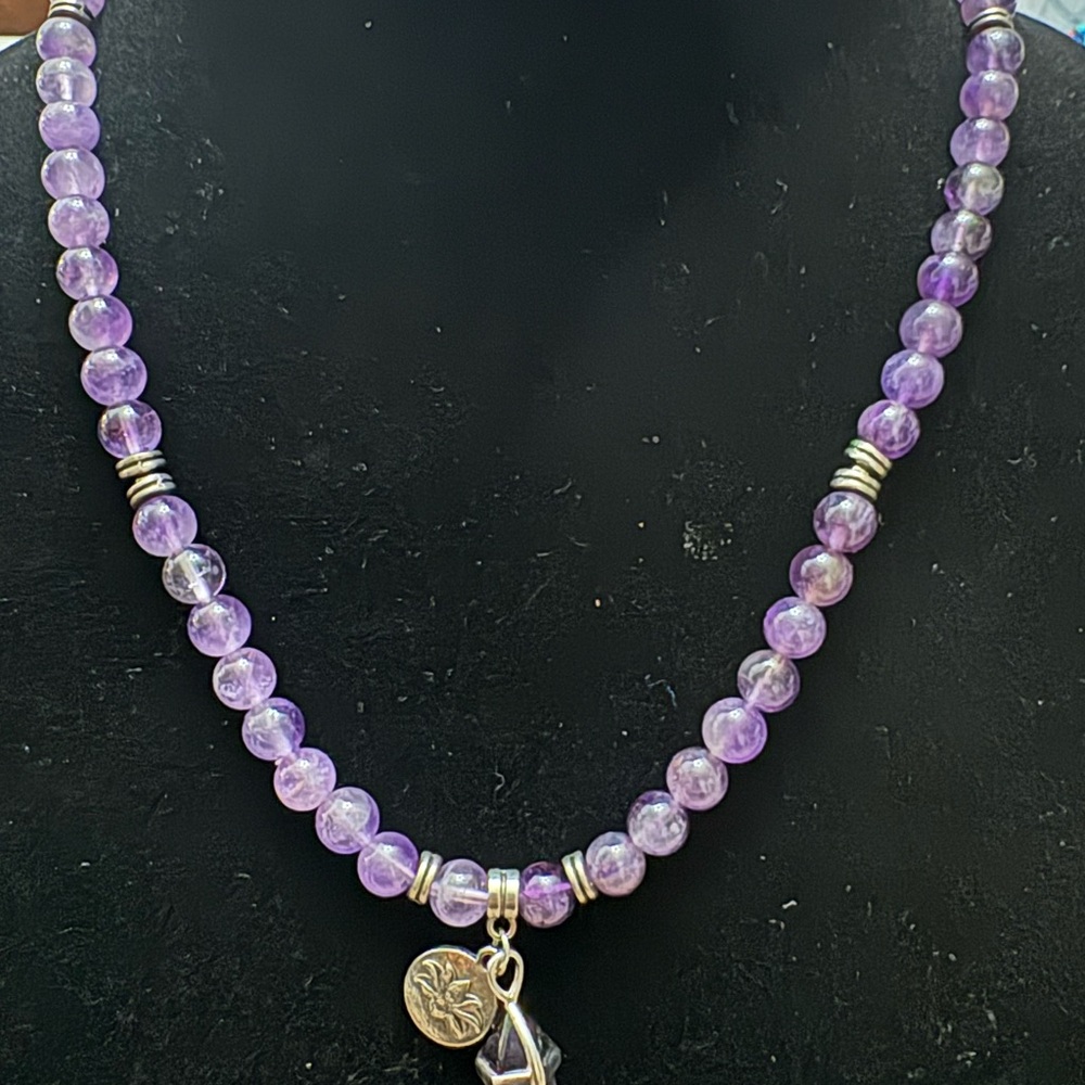 Amethyst Beaded Necklace with Silver Accents